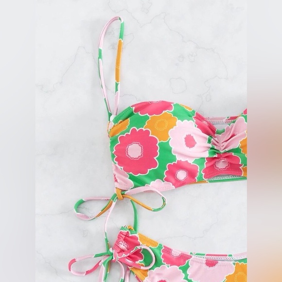 New 2 Piece Floral Drawstring Bead Accented Bikini Set - Picture 6 of 16